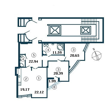 Трёхкомнатная квартира 129.5 м²